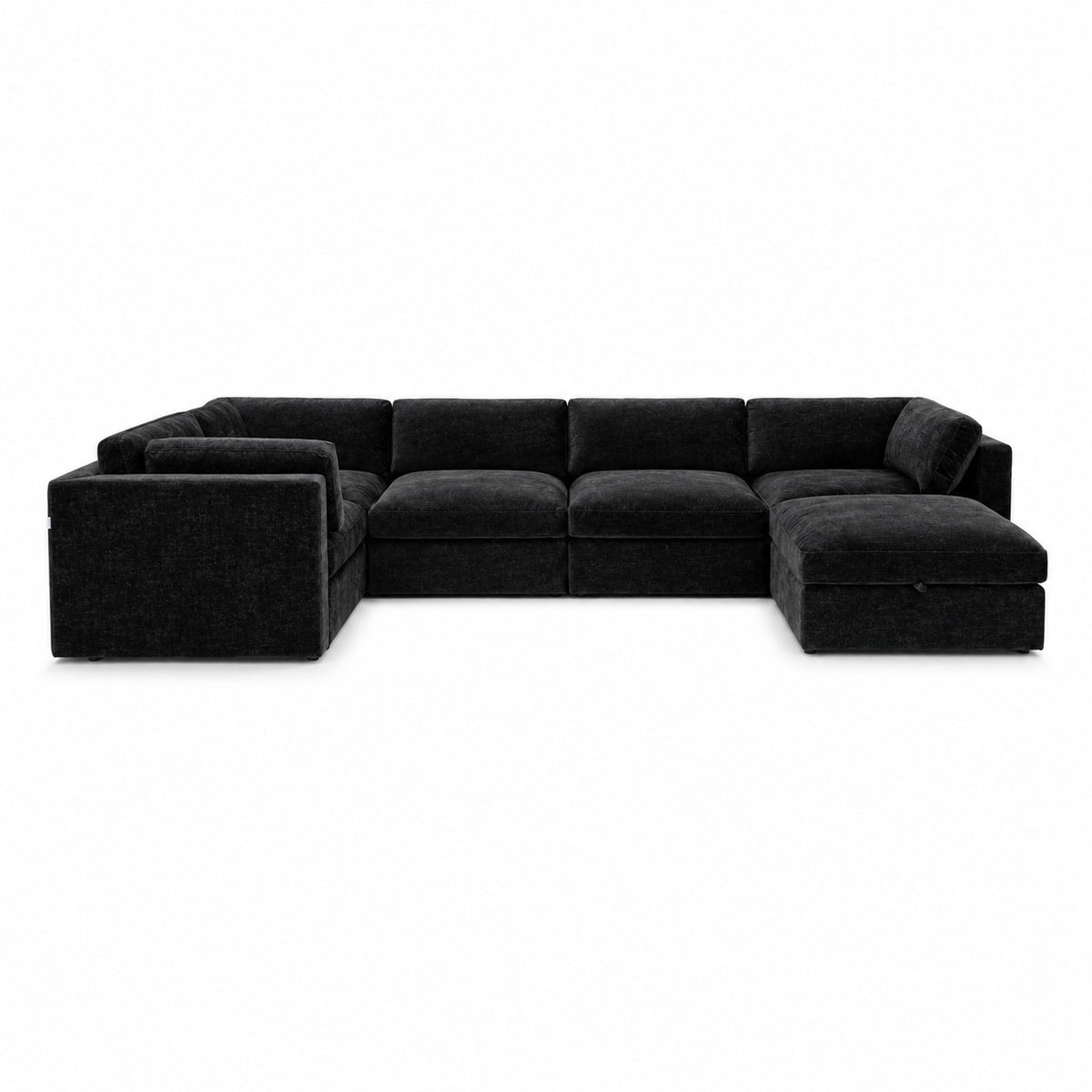 Bellano Grand Corner Sofa + Storage Ottoman — luxe chenille Black Top — Box — Supportive memory foam