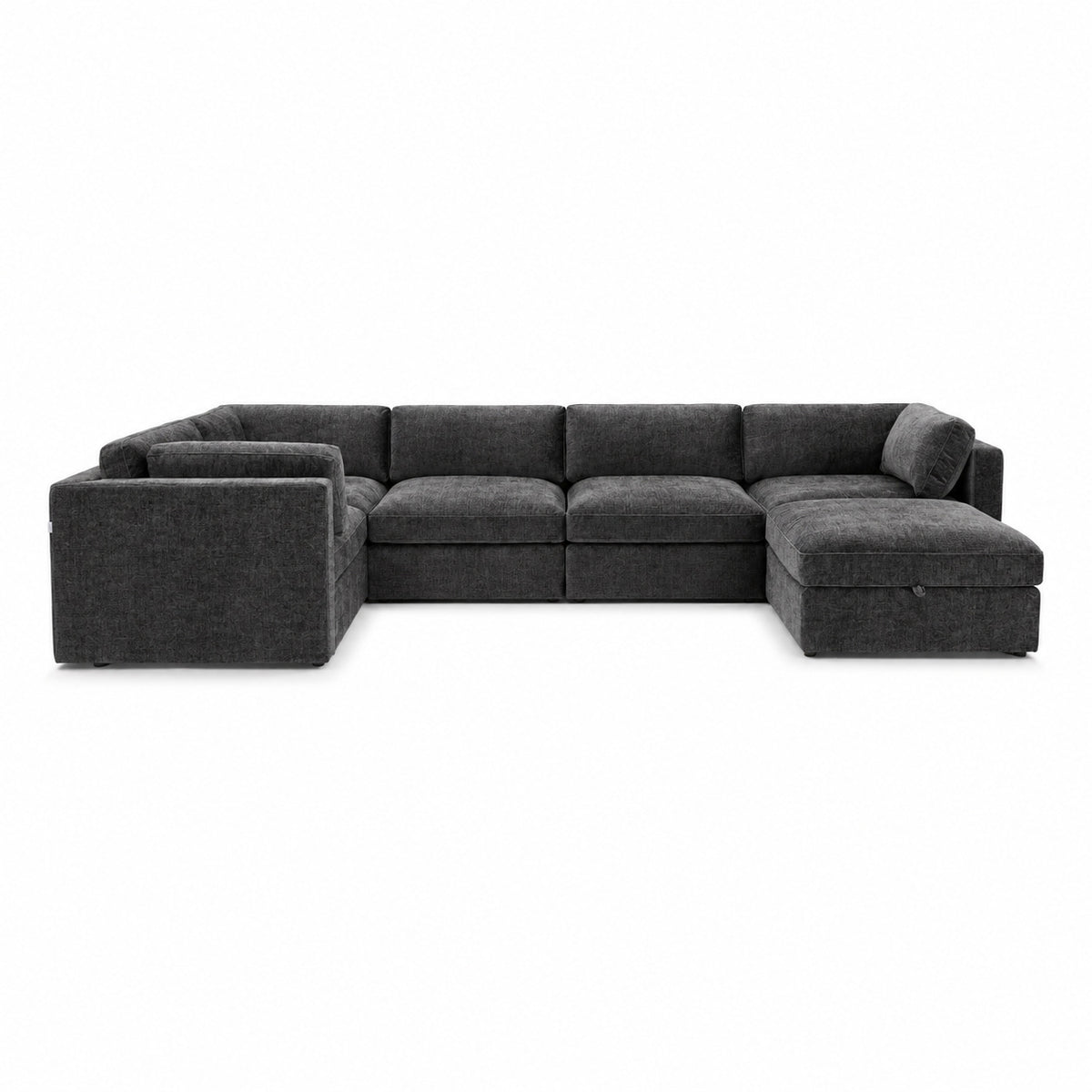 Bellano Grand Corner Sofa + Storage Ottoman — luxe chenille Luxe Steel — Box — Supportive memory foam