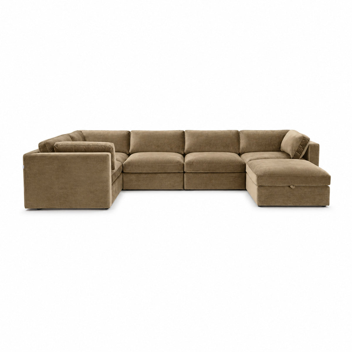 Bellano Grand Corner Sofa + Storage Ottoman — plush velvet Champagne Mink — Box — Supportive memory foam