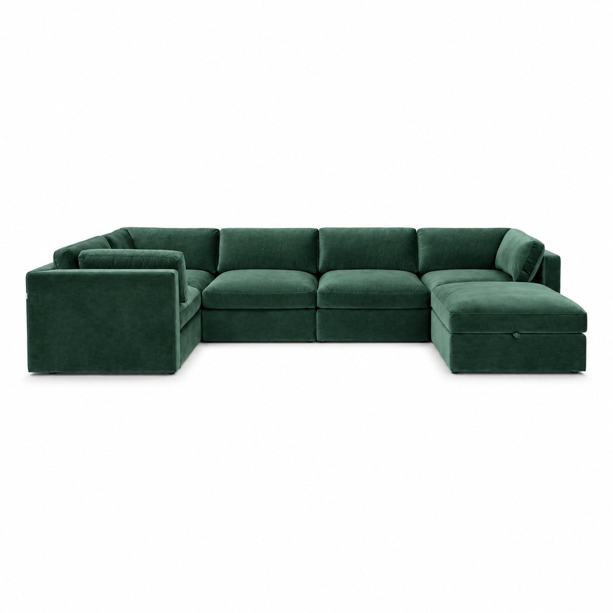 Bellano Grand Corner Sofa + Storage Ottoman — plush velvet Emerald — Box — Supportive memory foam
