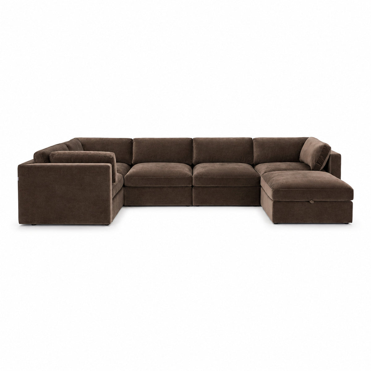Bellano Grand Corner Sofa + Storage Ottoman — plush velvet Espresso — Box — Supportive memory foam