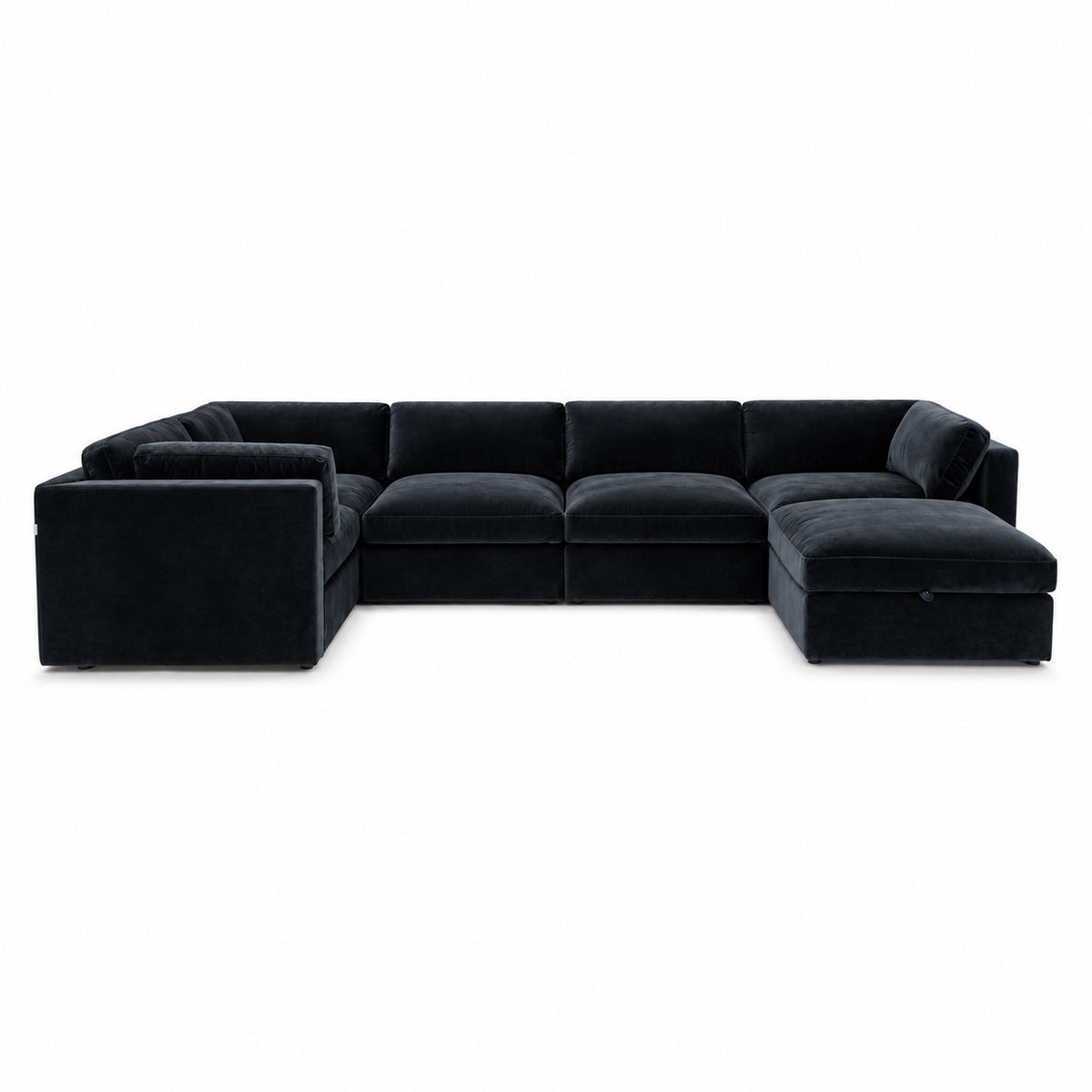 Bellano Grand Corner Sofa + Storage Ottoman — plush velvet Midnight Noir — Box — Supportive memory foam