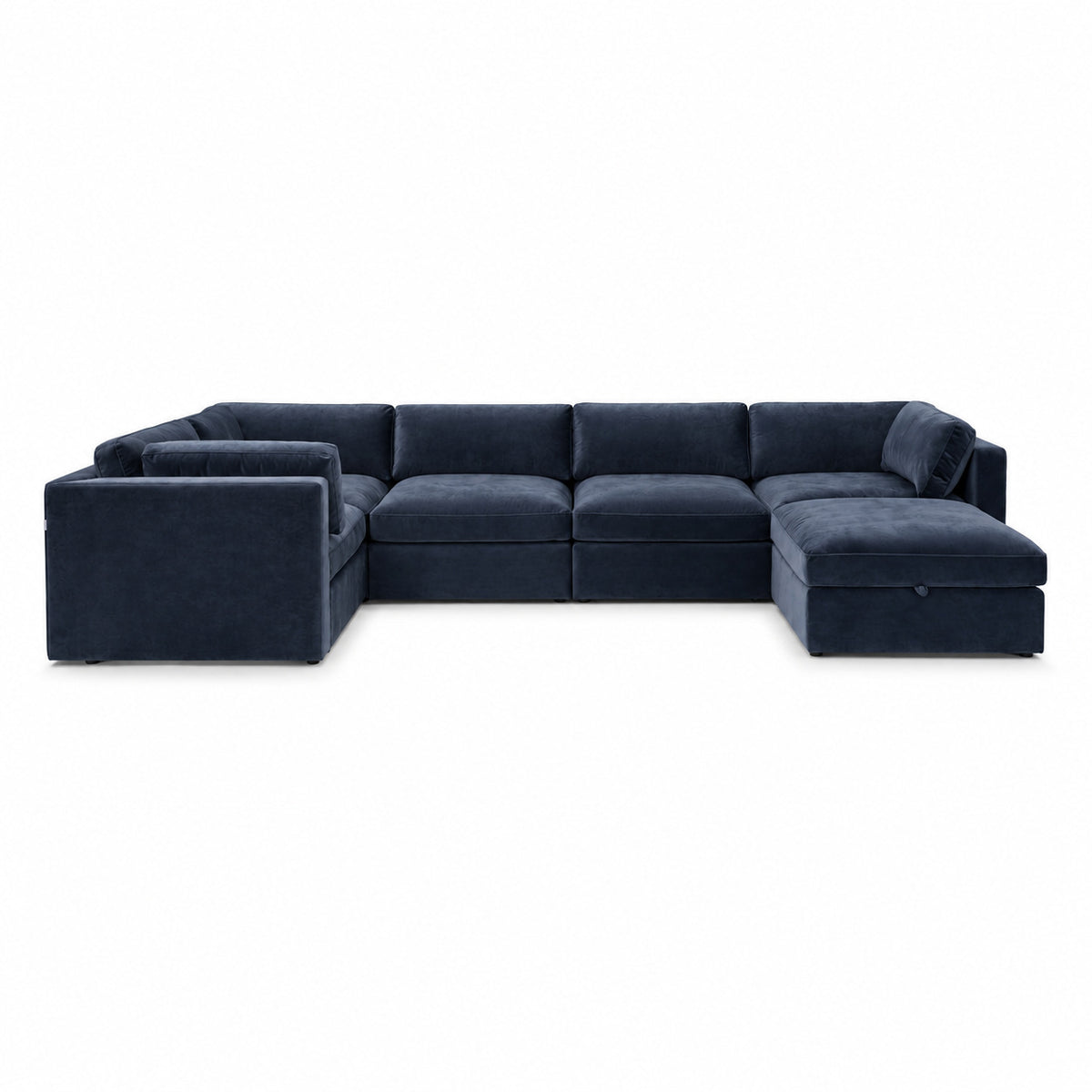 Bellano Grand Corner Sofa + Storage Ottoman — plush velvet Pacific — Box — Supportive memory foam