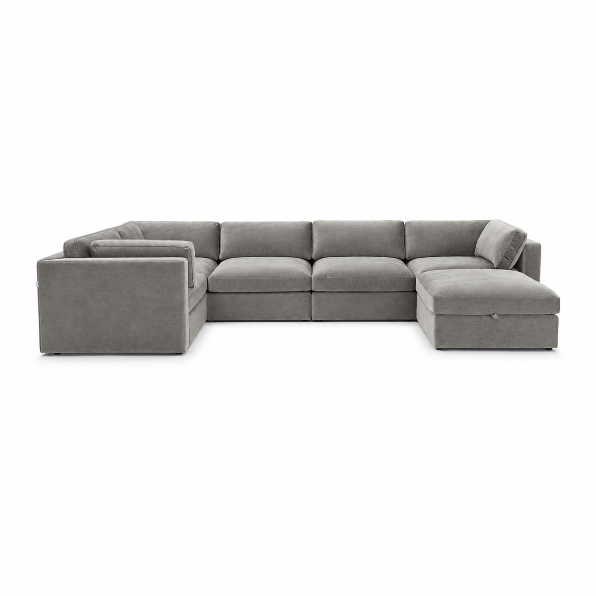 Bellano Grand Corner Sofa + Storage Ottoman — plush velvet Silver — Box — Supportive memory foam