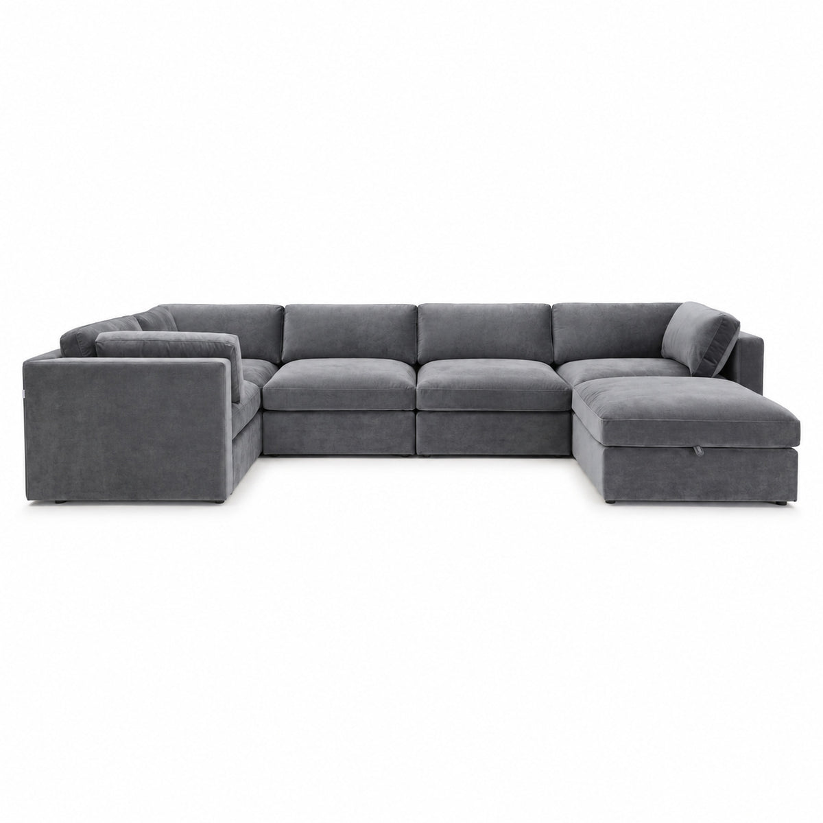 Bellano Grand Corner Sofa + Storage Ottoman — plush velvet Smoked Steel — Box — Supportive memory foam