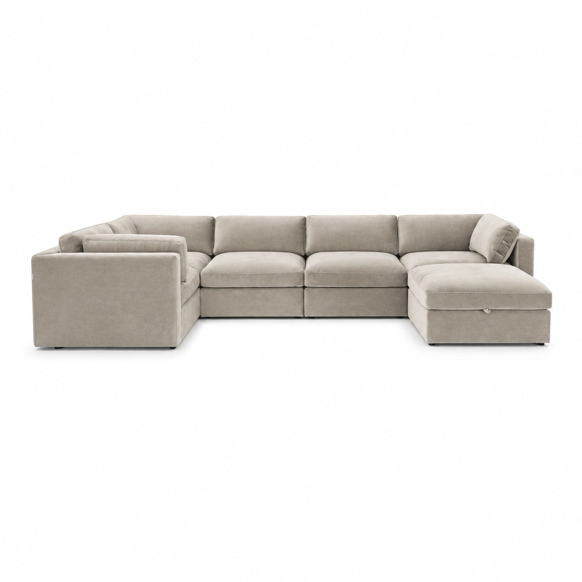 Bellano Grand Corner Sofa + Storage Ottoman — plush velvet Vanilla Cream — Box — Supportive memory foam