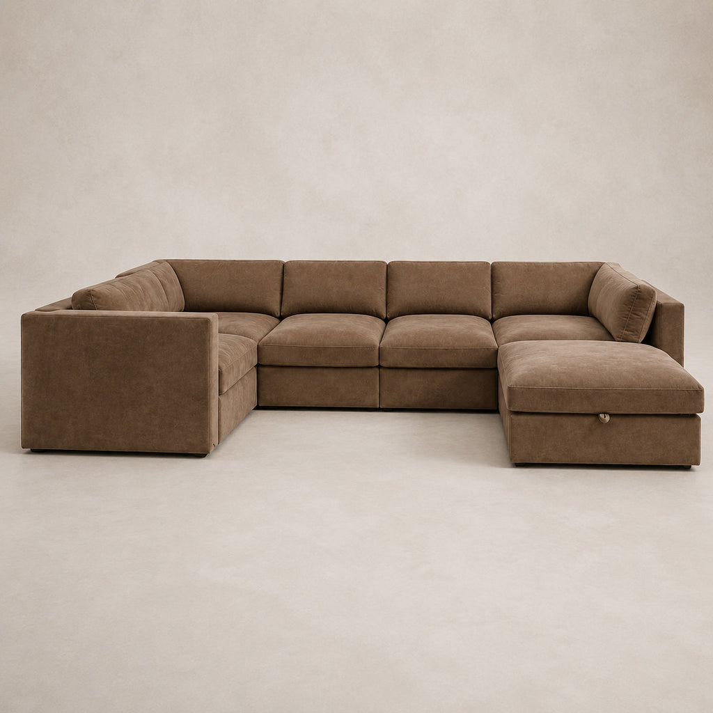 Bellano Grand Corner Sofa + Storage Ottoman in Coffee Luxe Chenille