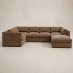 Bellano Grand Corner Sofa + Storage Ottoman in Coffee Luxe Chenille