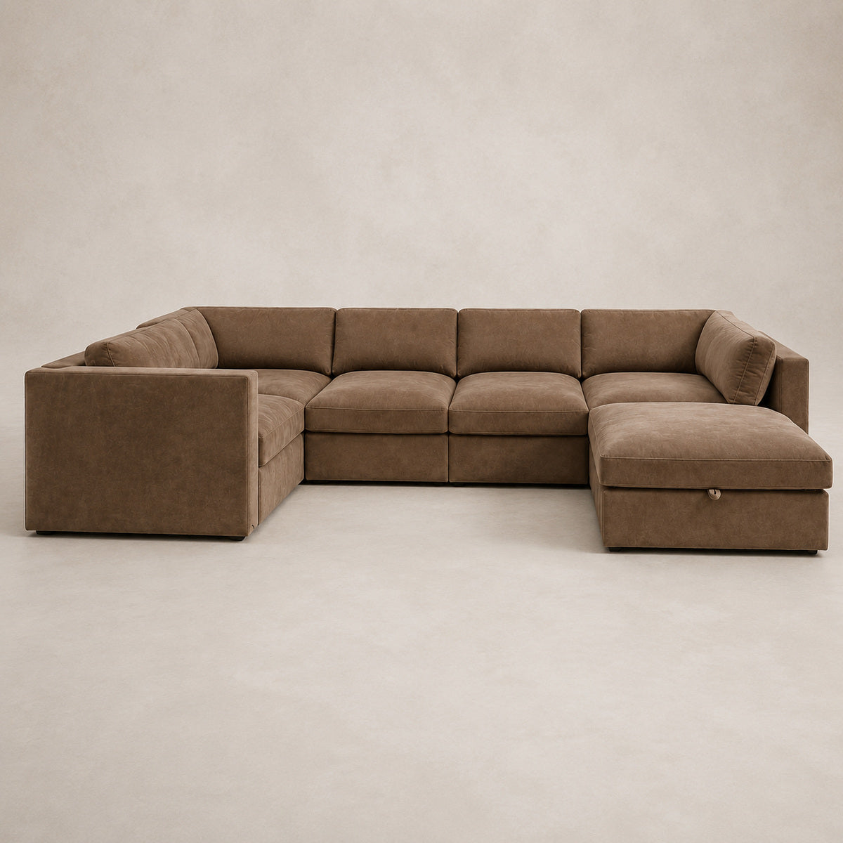 Bellano Grand Corner Sofa + Storage Ottoman in Coffee Luxe Chenille