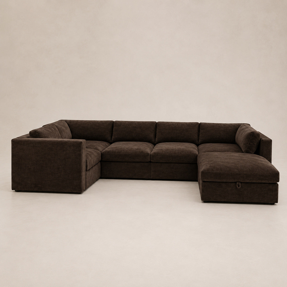 Bellano Grand Corner Sofa + Storage Ottoman in Double Espresso Luxe Chenille