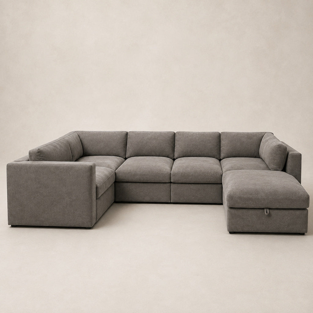 Bellano Grand Corner Sofa + Storage Ottoman in Luxe Steel Grey Luxe Chenille