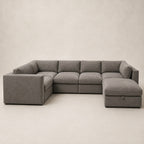 Bellano Grand Corner Sofa + Storage Ottoman in Luxe Steel Grey Luxe Chenille