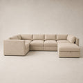 Bellano Grand Corner Sofa + Storage Ottoman in Summer Beach Luxe Chenille