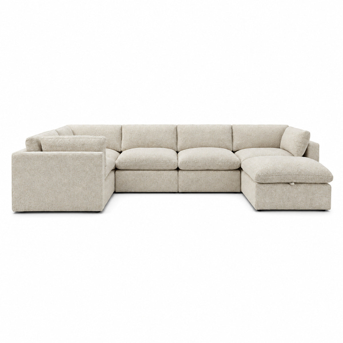Bellano Grand Corner Sofa + Storage Ottoman — boucle Meringue — Pillow — Extra-soft fibre & feather