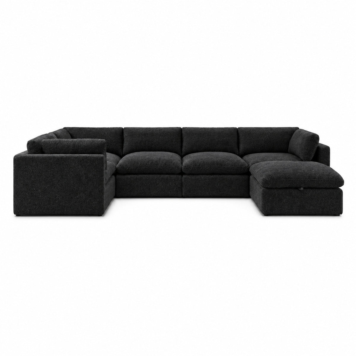 Bellano Grand Corner Sofa + Storage Ottoman — boucle Midnight — Pillow — Extra-soft fibre & feather
