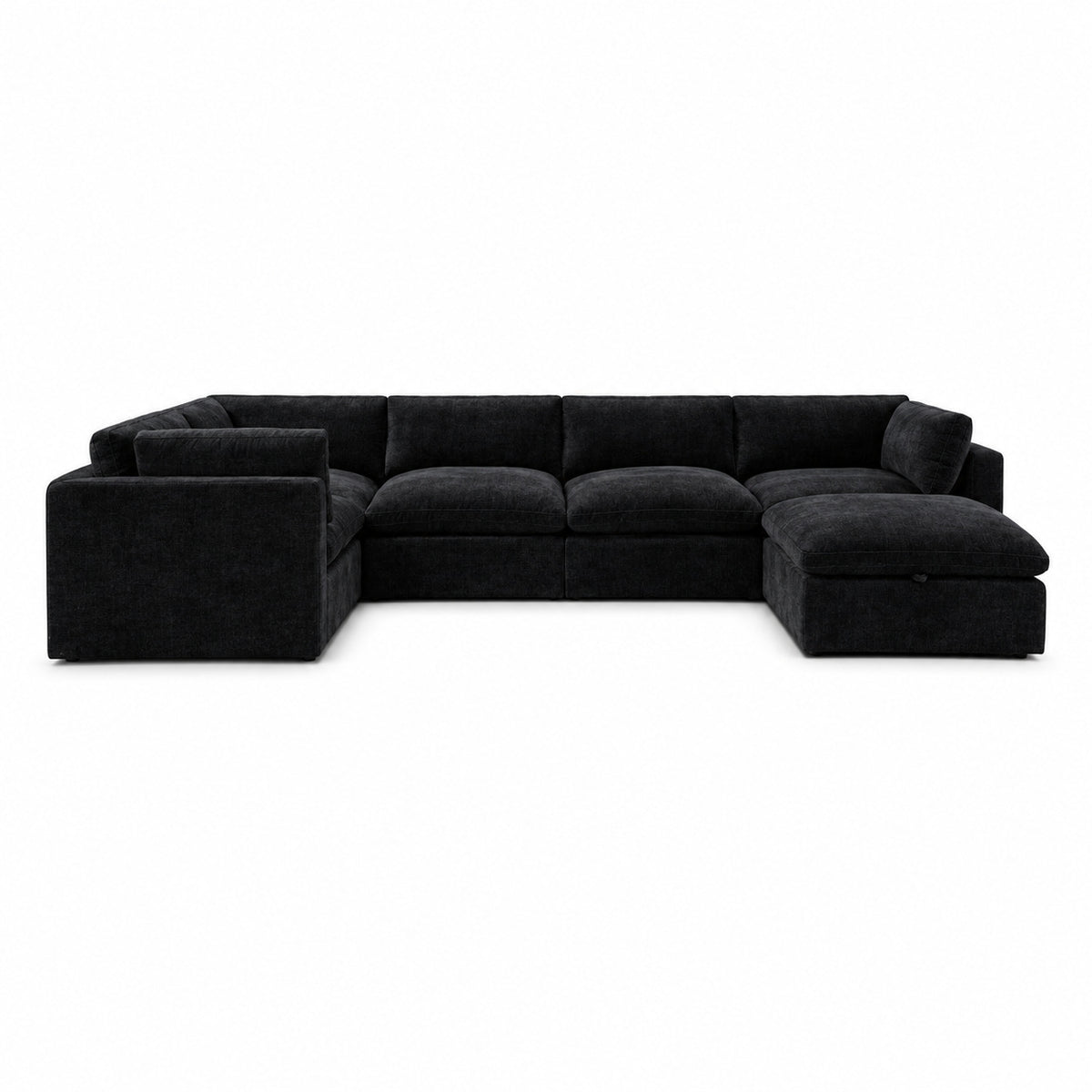 Bellano Grand Corner Sofa + Storage Ottoman — luxe chenille Black Top — Pillow — Extra-soft fibre & feather