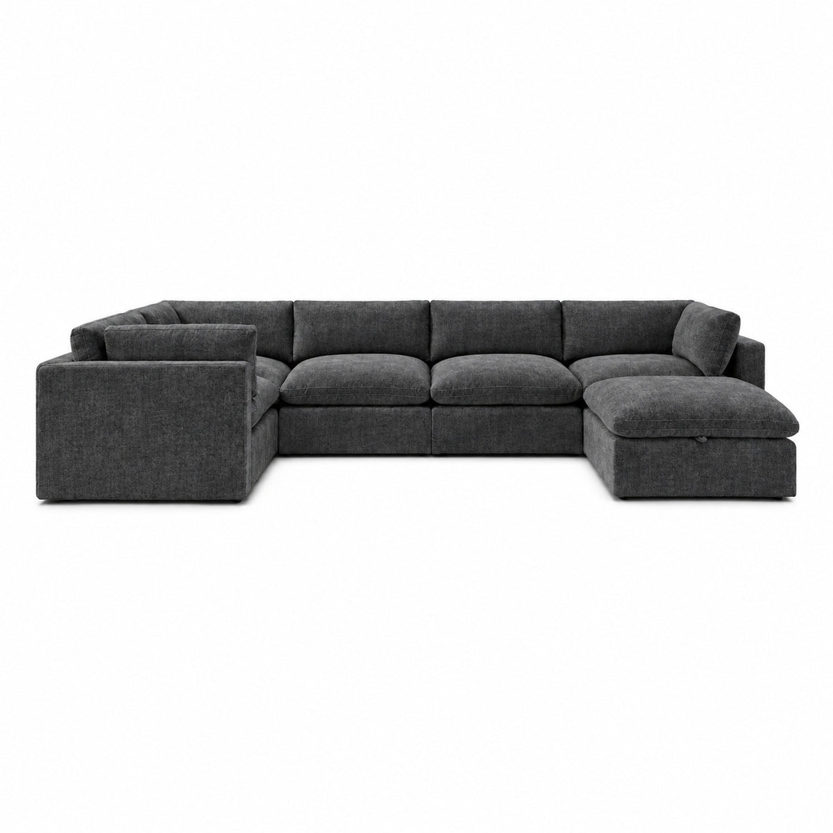 Bellano Grand Corner Sofa + Storage Ottoman — luxe chenille Luxe Steel — Pillow — Extra-soft fibre & feather