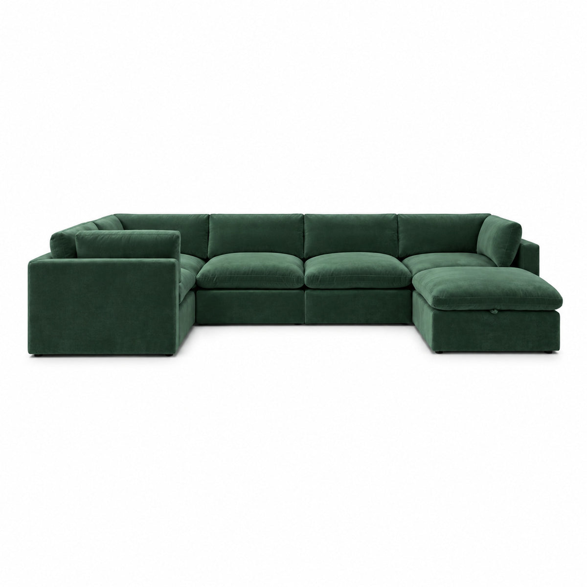 Bellano Grand Corner Sofa + Storage Ottoman — plush velvet Emerald — Pillow — Extra-soft fibre & feather
