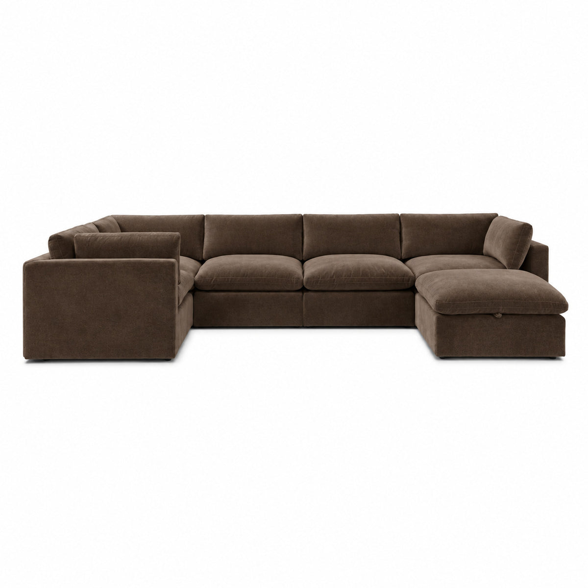 Bellano Grand Corner Sofa + Storage Ottoman — plush velvet Espresso — Pillow — Extra-soft fibre & feather