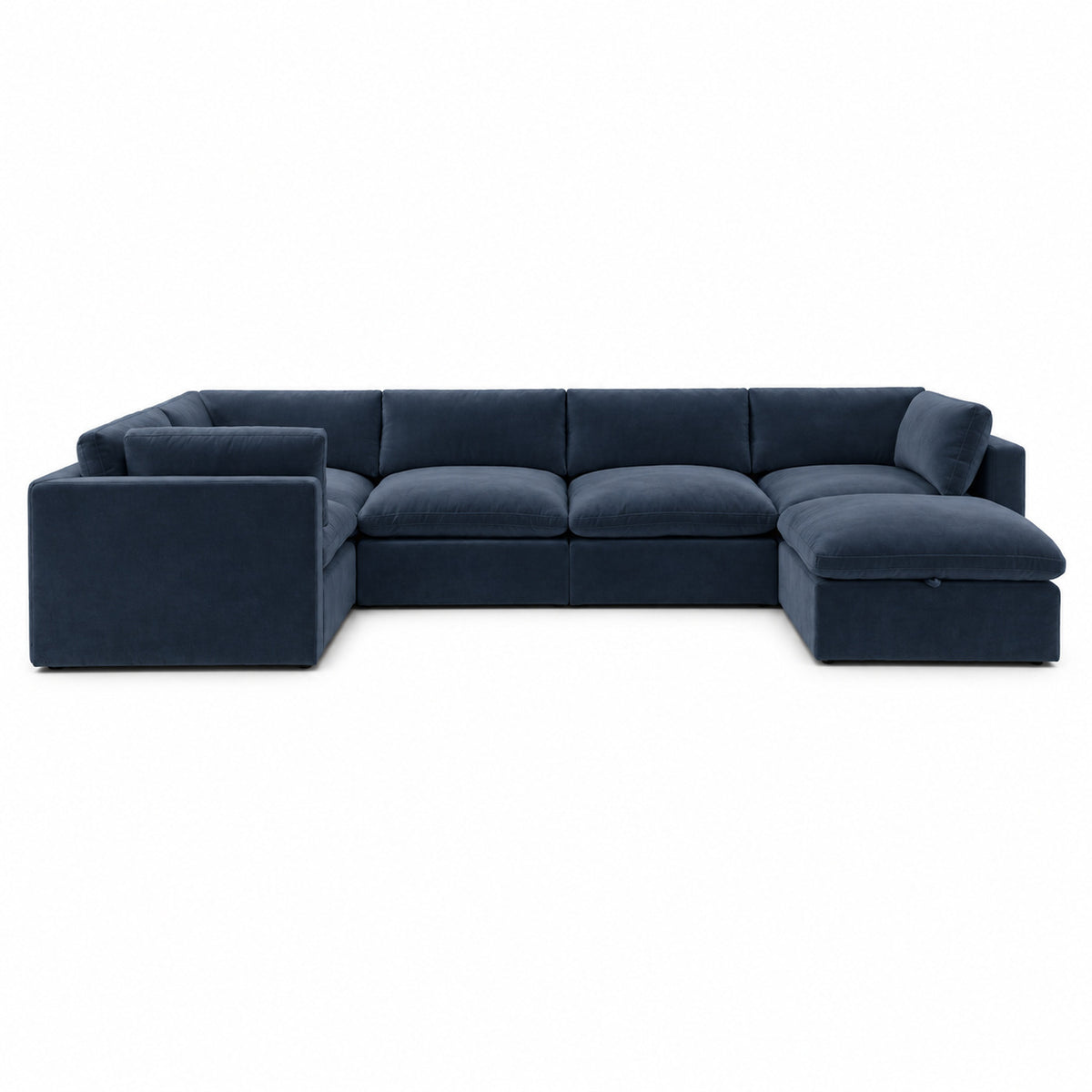 Bellano Grand Corner Sofa + Storage Ottoman — plush velvet Pacific — Pillow — Extra-soft fibre & feather