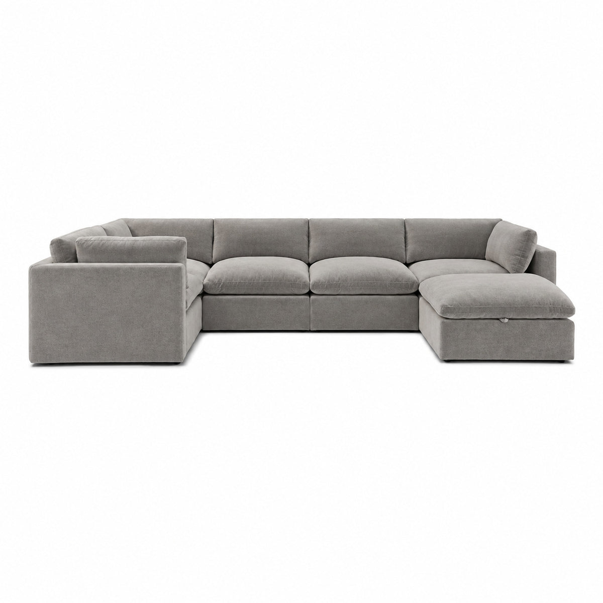 Bellano Grand Corner Sofa + Storage Ottoman — plush velvet Silver — Pillow — Extra-soft fibre & feather