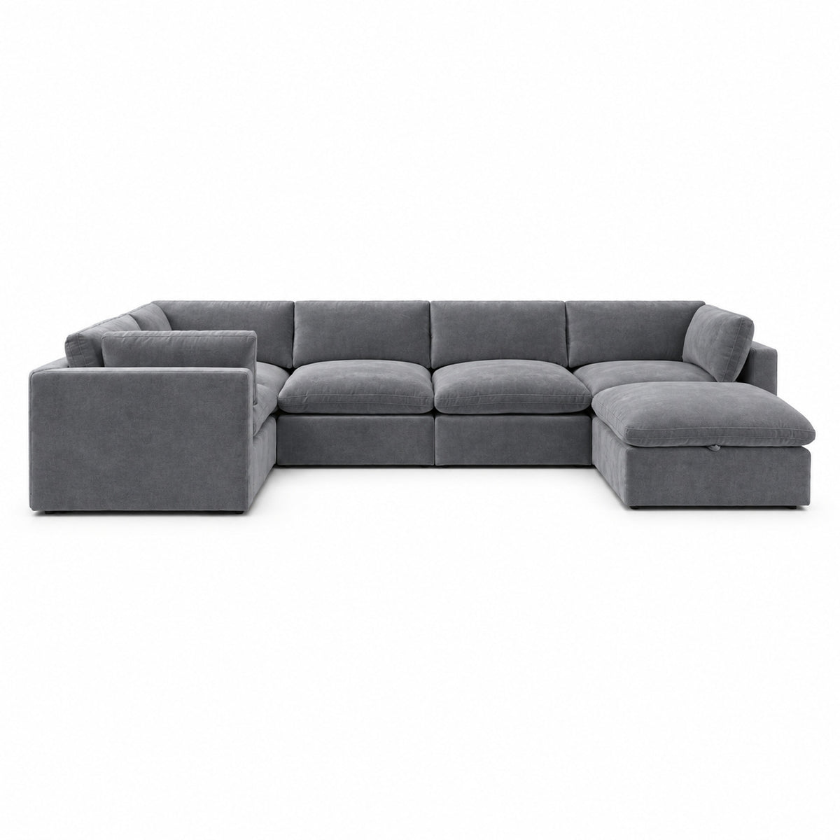 Bellano Grand Corner Sofa + Storage Ottoman — plush velvet Smoked Steel — Pillow — Extra-soft fibre & feather
