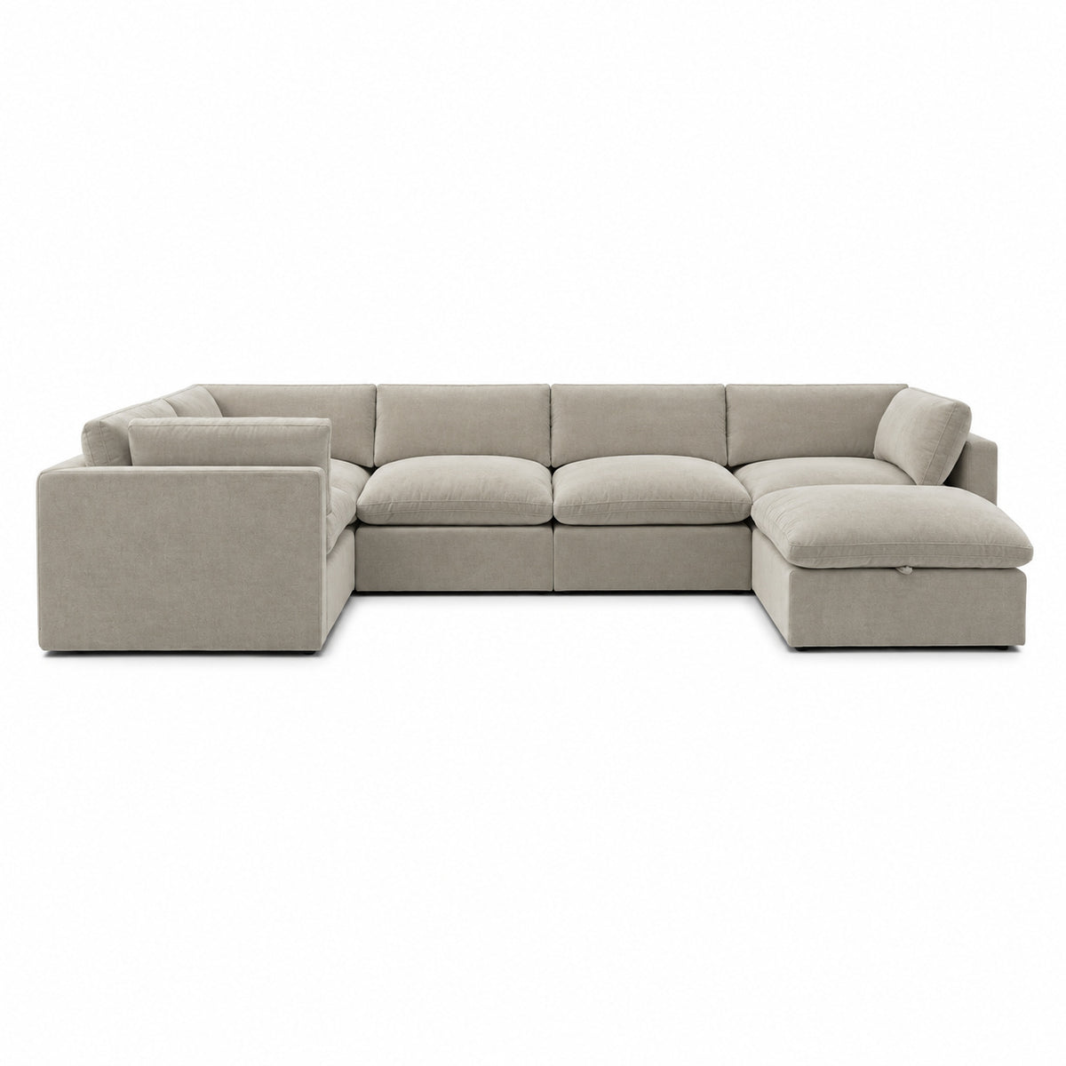 Bellano Grand Corner Sofa + Storage Ottoman — plush velvet Vanilla Cream — Pillow — Extra-soft fibre & feather