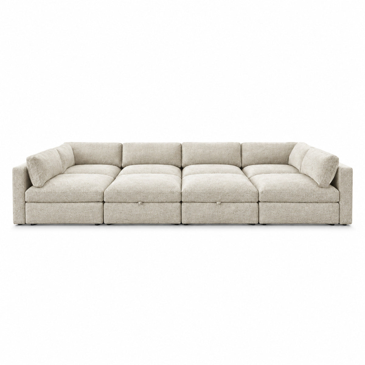 Bellano Grand Pit Sofa + Storage Ottoman — Bouclé Meringue — Box — Supportive memory foam