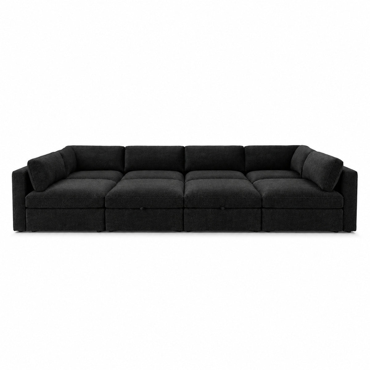 Bellano Grand Pit Sofa + Storage Ottoman — Bouclé Midnight — Box — Supportive memory foam
