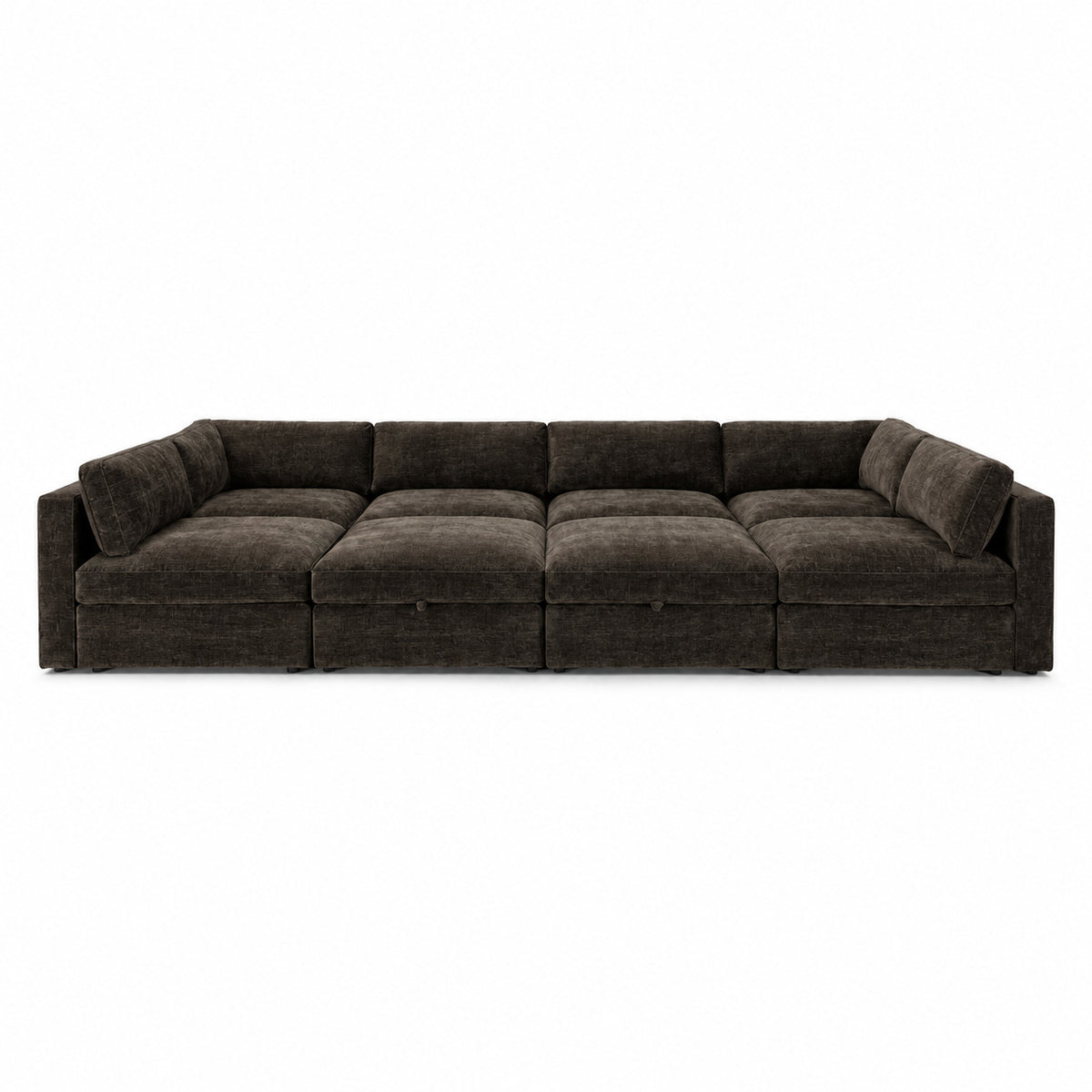 Bellano Grand Pit Sofa + Storage Ottoman — Luxe Chenille Double Espresso — Box — Supportive memory foam