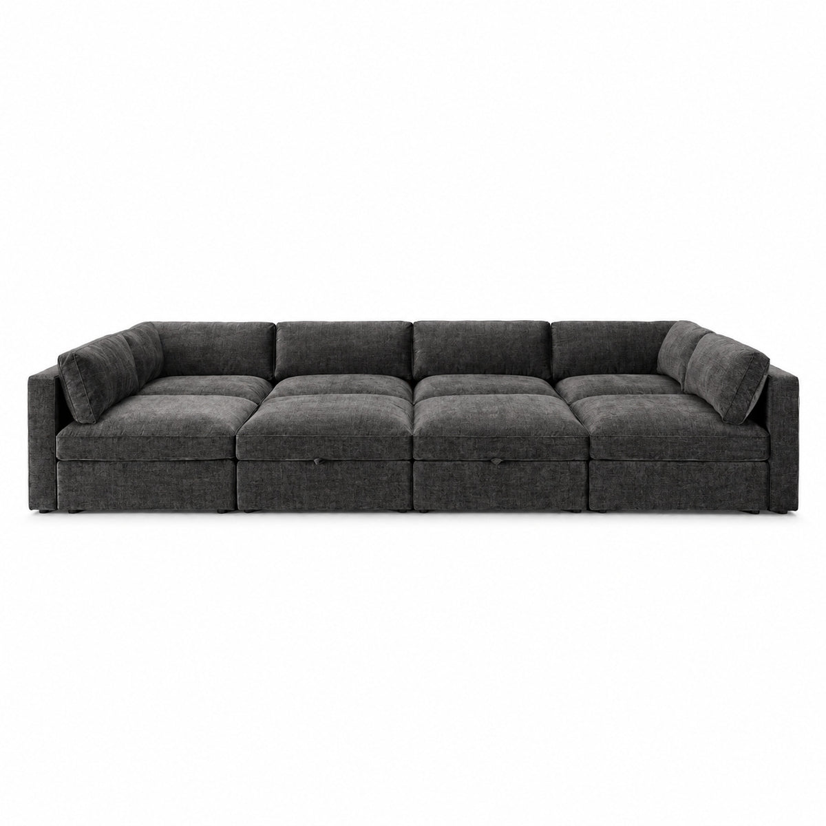 Bellano Grand Pit Sofa + Storage Ottoman — Luxe Chenille Luxe Steel — Box — Supportive memory foam