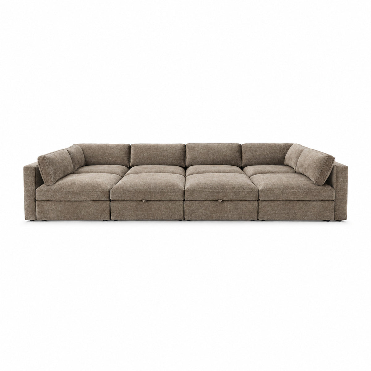 Bellano Grand Pit Sofa + Storage Ottoman — Luxe Chenille Mocha — Box — Supportive memory foam