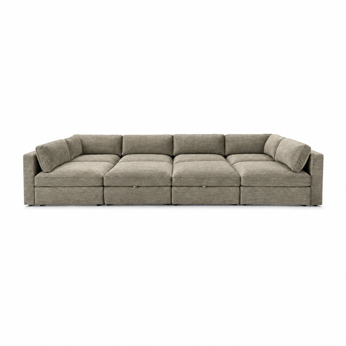 Bellano Grand Pit Sofa + Storage Ottoman — Luxe Chenille Summer Beach — Box — Supportive memory foam
