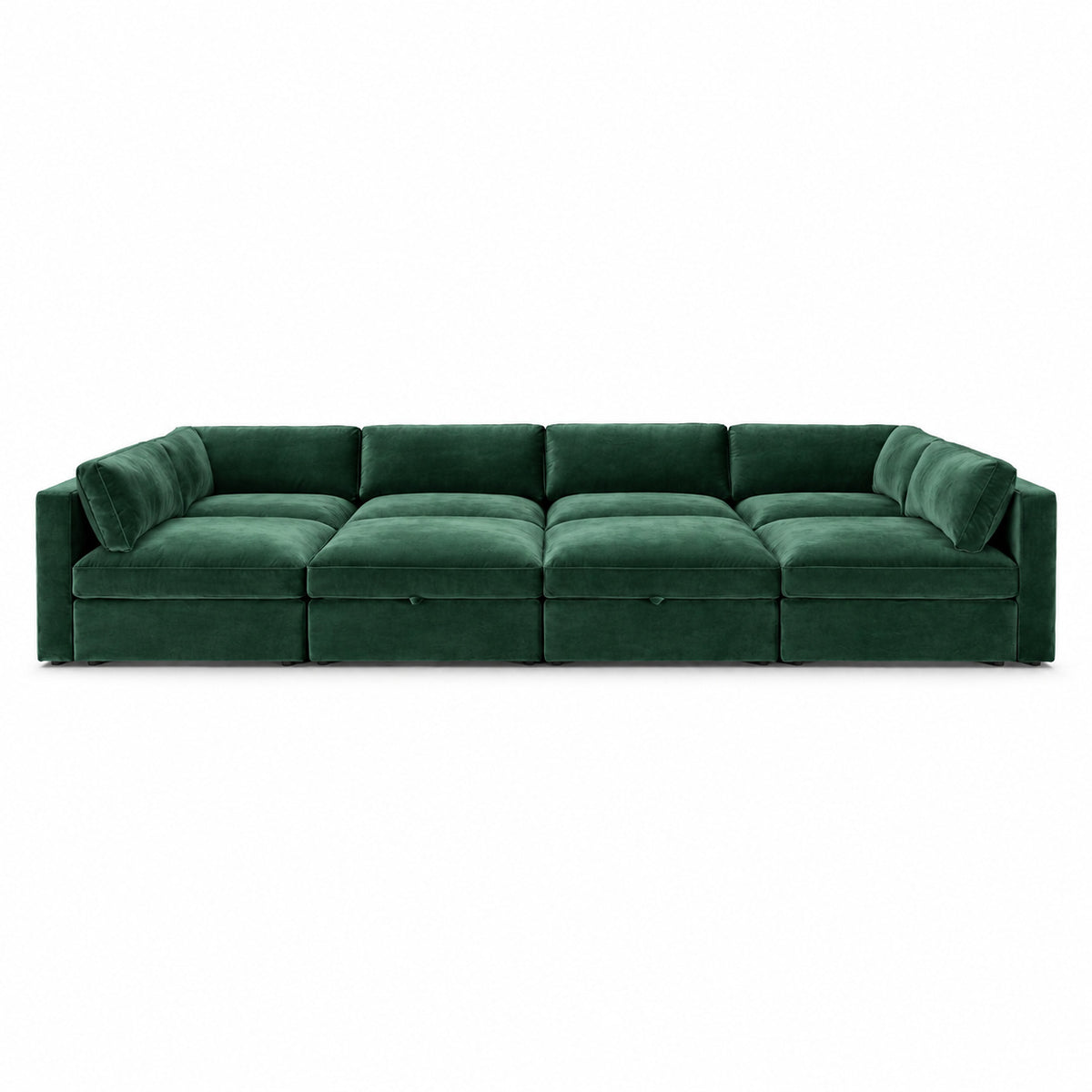 Bellano Grand Pit Sofa + Storage Ottoman — Plush Velvet Emerald — Box — Supportive memory foam