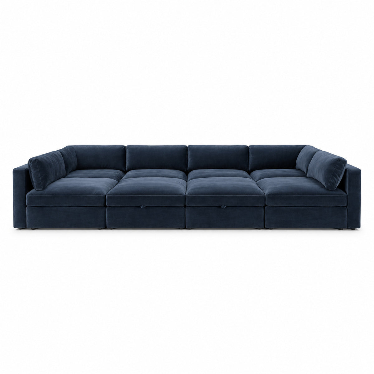 Bellano Grand Pit Sofa + Storage Ottoman — Plush Velvet Pacific — Box — Supportive memory foam
