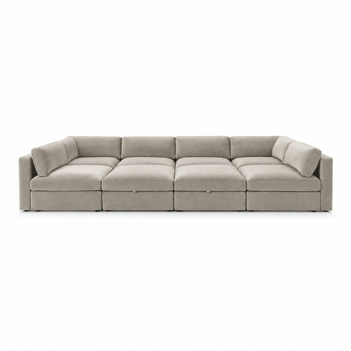 Bellano Grand Pit Sofa + Storage Ottoman — Plush Velvet Vanilla Cream — Box — Supportive memory foam
