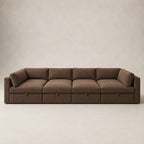 Bellano Grand Pit Sofa + Storage Ottoman in Coffee Luxe Chenille