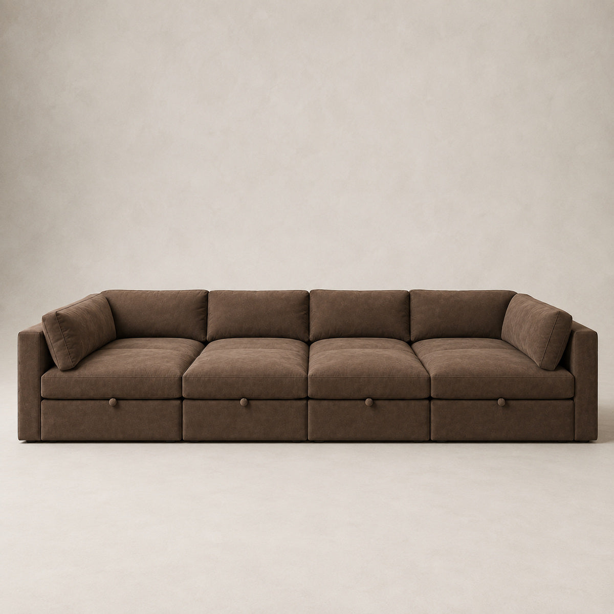 Bellano Grand Pit Sofa + Storage Ottoman in Coffee Luxe Chenille