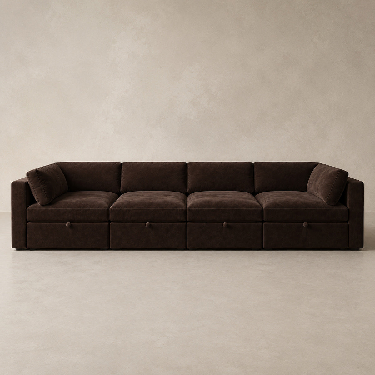 Bellano Grand Pit Sofa + Storage Ottoman in Double Espresso Luxe Chenille