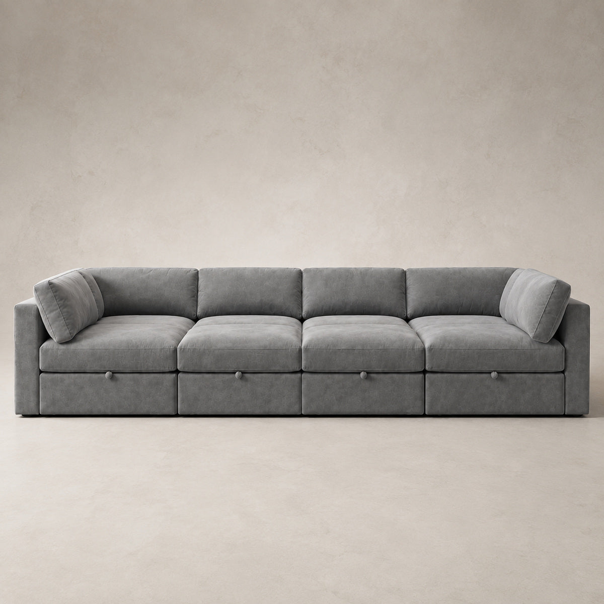 Bellano Grand Pit Sofa + Storage Ottoman in Luxe Steel Grey Luxe Chenille