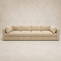 Bellano Grand Pit Sofa + Storage Ottoman in Summer Beach Luxe Chenille