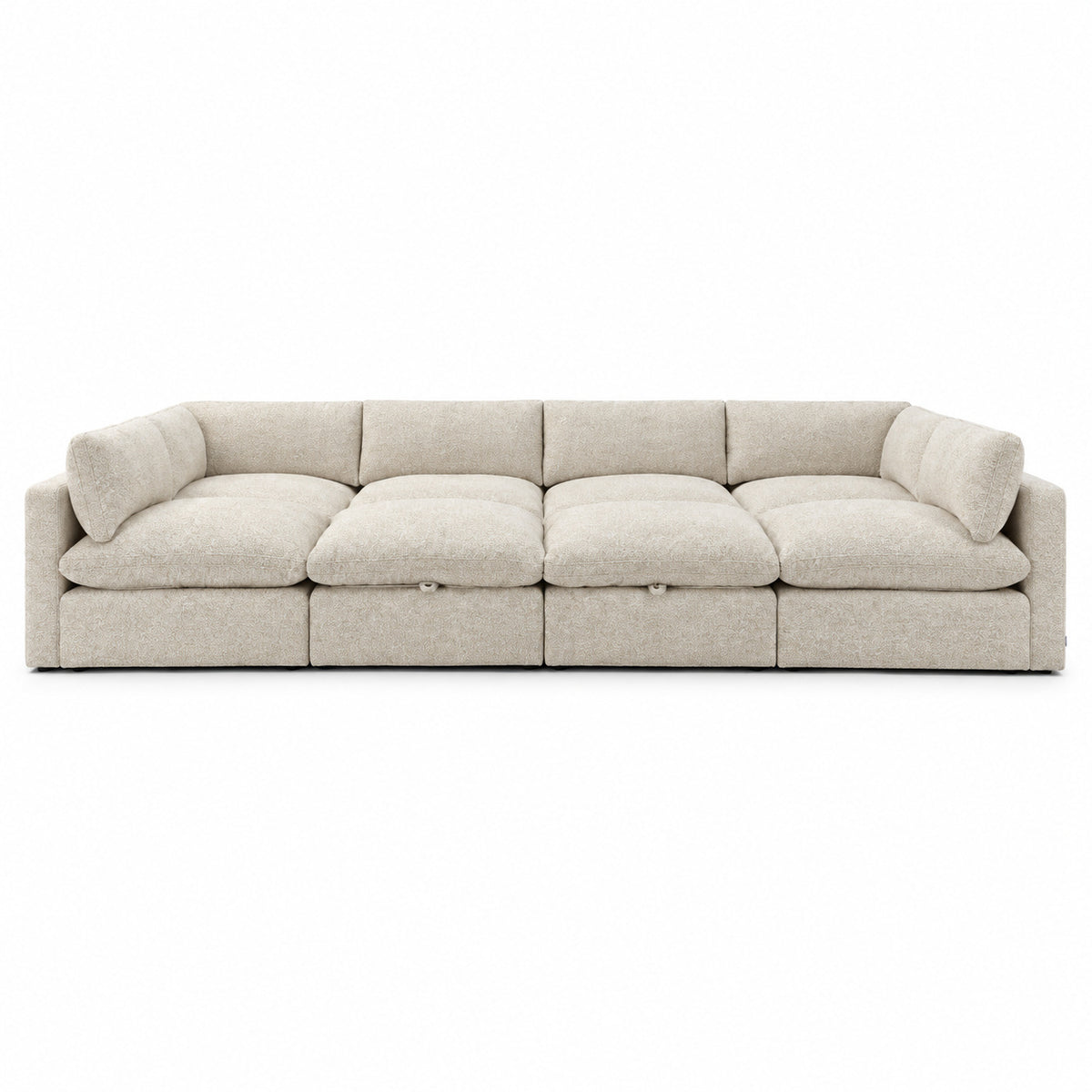Bellano Grand Pit Sofa + Storage Ottoman — Bouclé Meringue — Pillow — Extra-soft fibre & feather