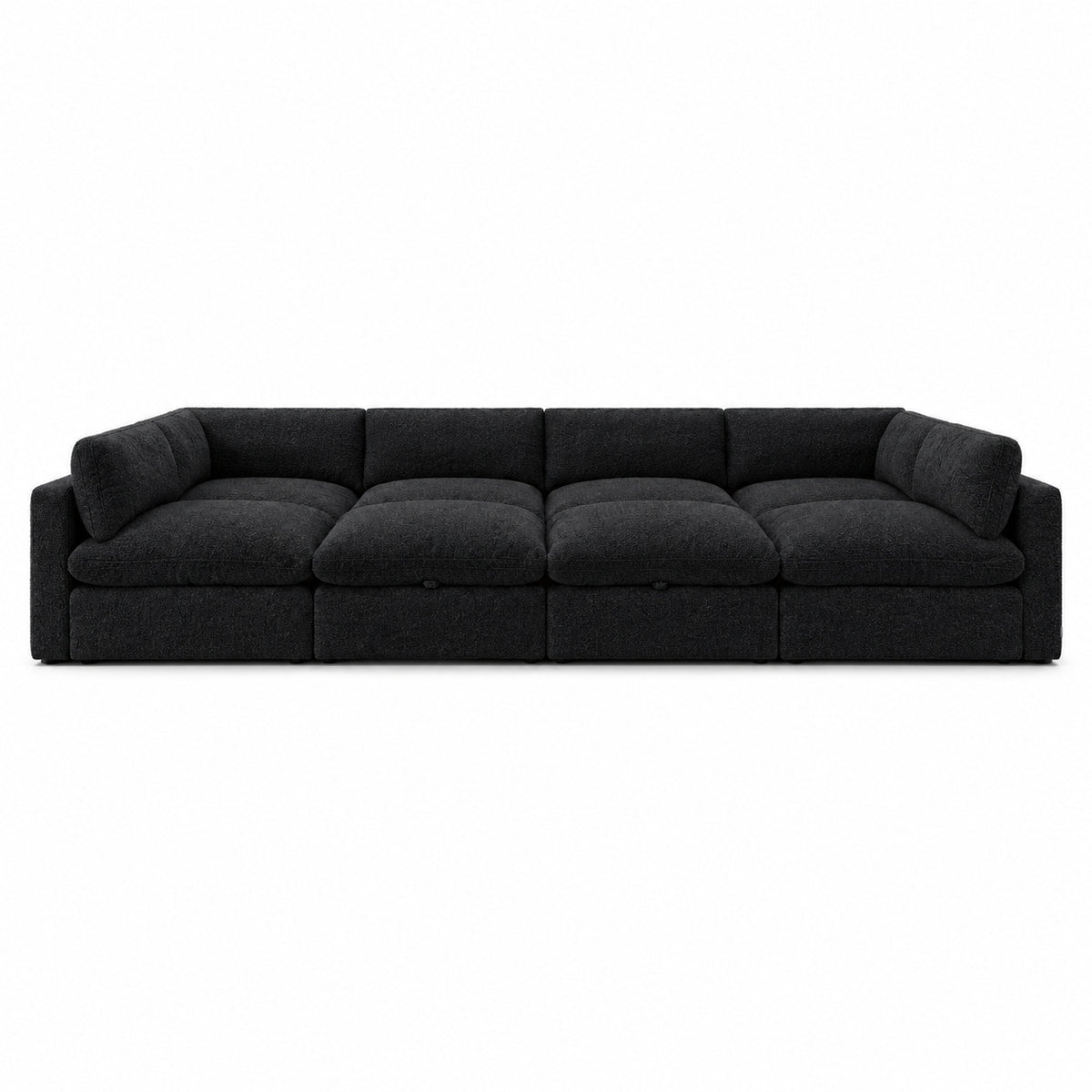 Bellano Grand Pit Sofa + Storage Ottoman — Bouclé Midnight — Pillow — Extra-soft fibre & feather