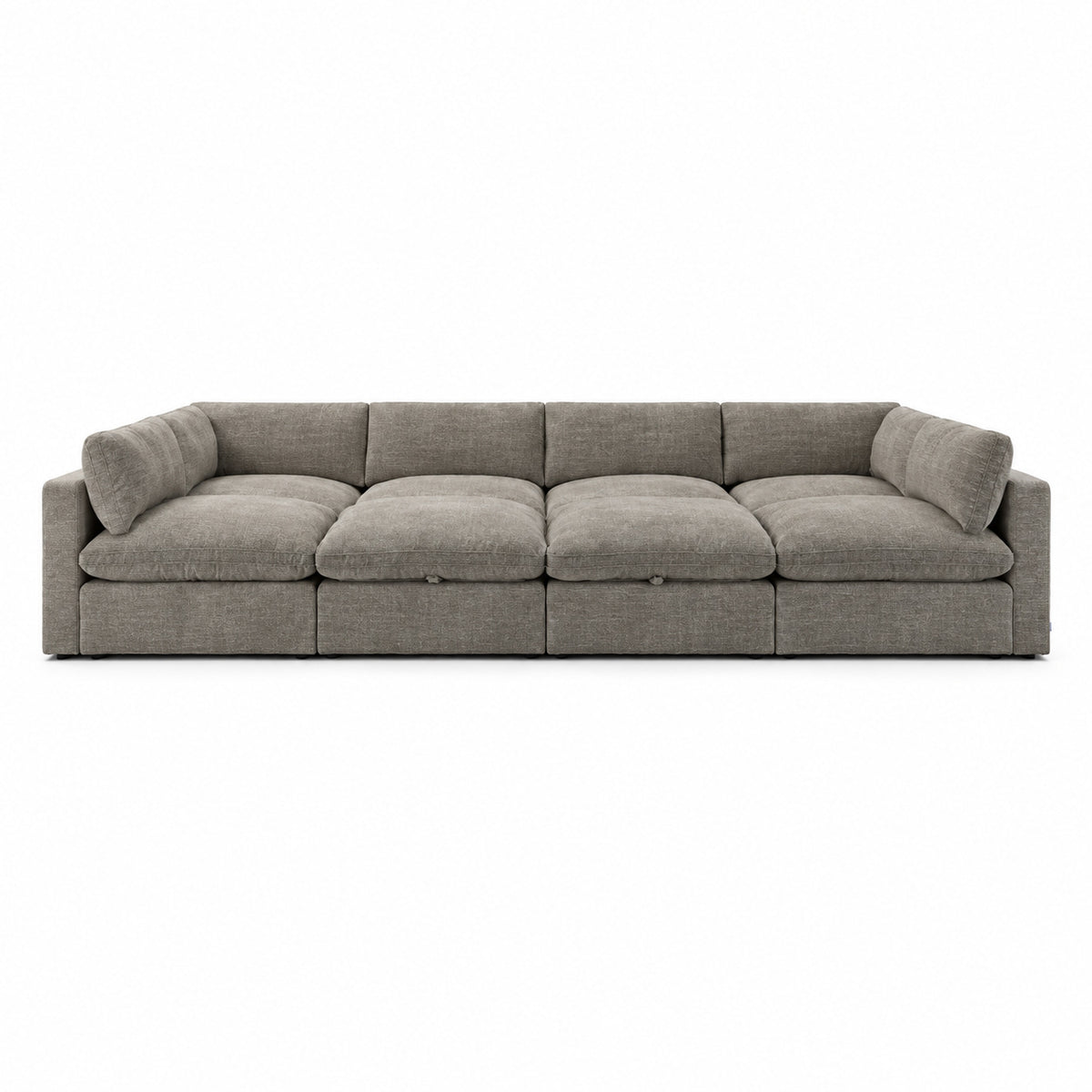 Bellano Grand Pit Sofa + Storage Ottoman — Luxe Chenille Crimsy Truffle — Pillow — Extra-soft fibre & feather