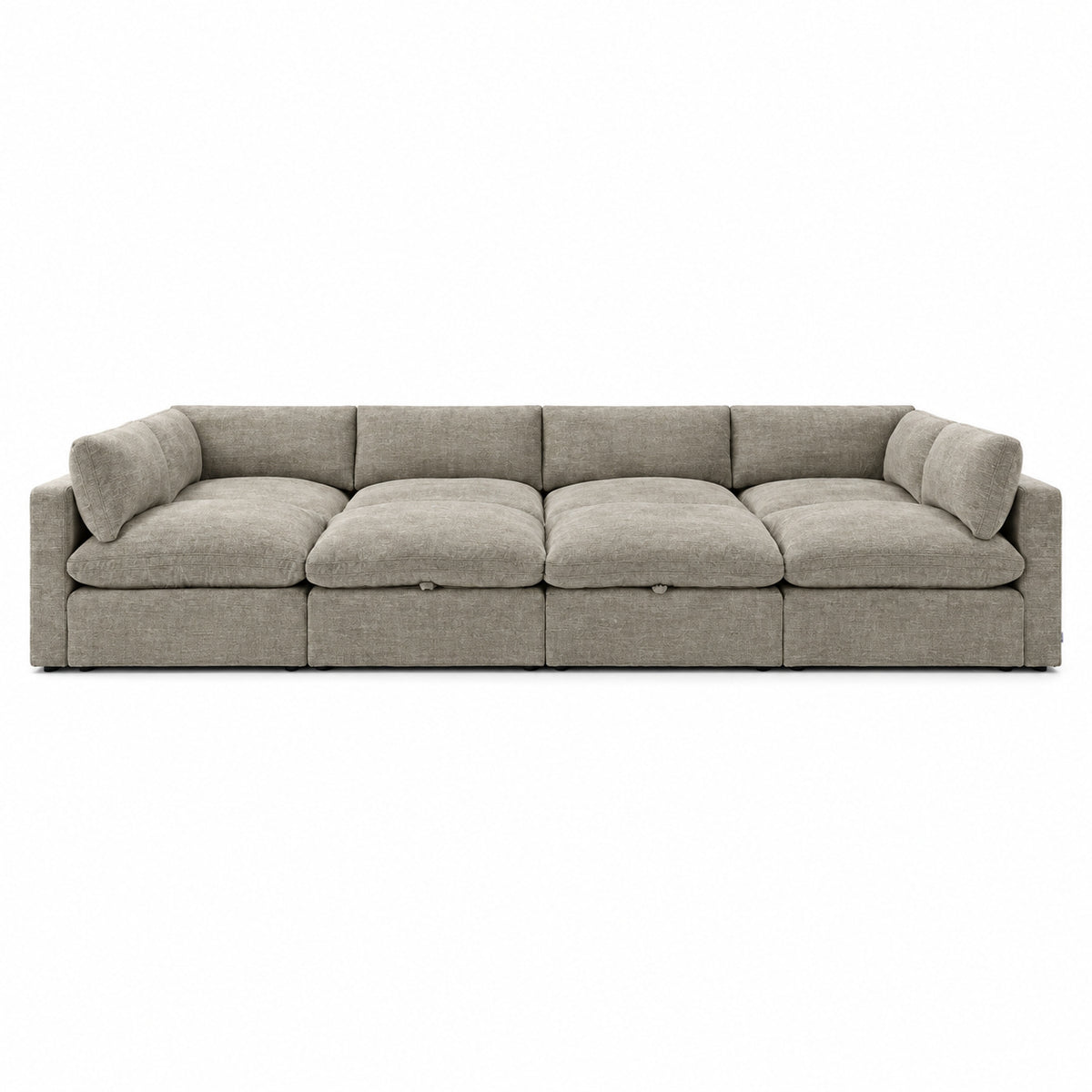 Bellano Grand Pit Sofa + Storage Ottoman — Luxe Chenille Summer Beach — Pillow — Extra-soft fibre & feather