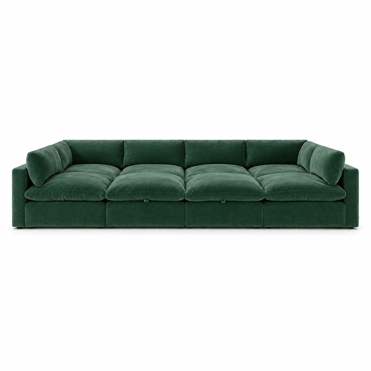 Bellano Grand Pit Sofa + Storage Ottoman — Plush Velvet Emerald — Pillow — Extra-soft fibre & feather