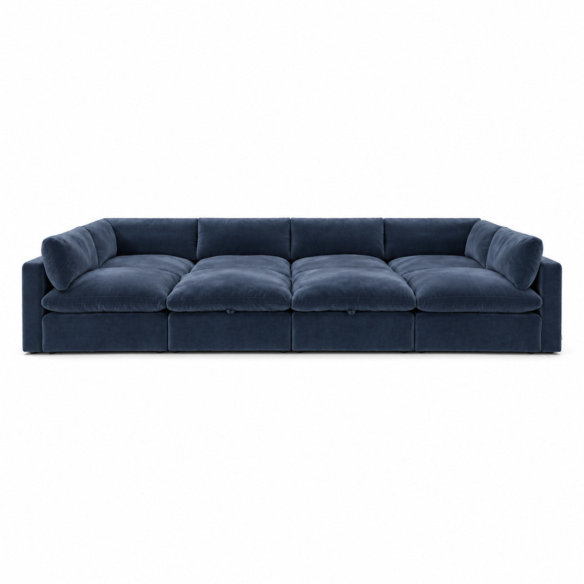 Bellano Grand Pit Sofa + Storage Ottoman — Plush Velvet Pacific — Pillow — Extra-soft fibre & feather