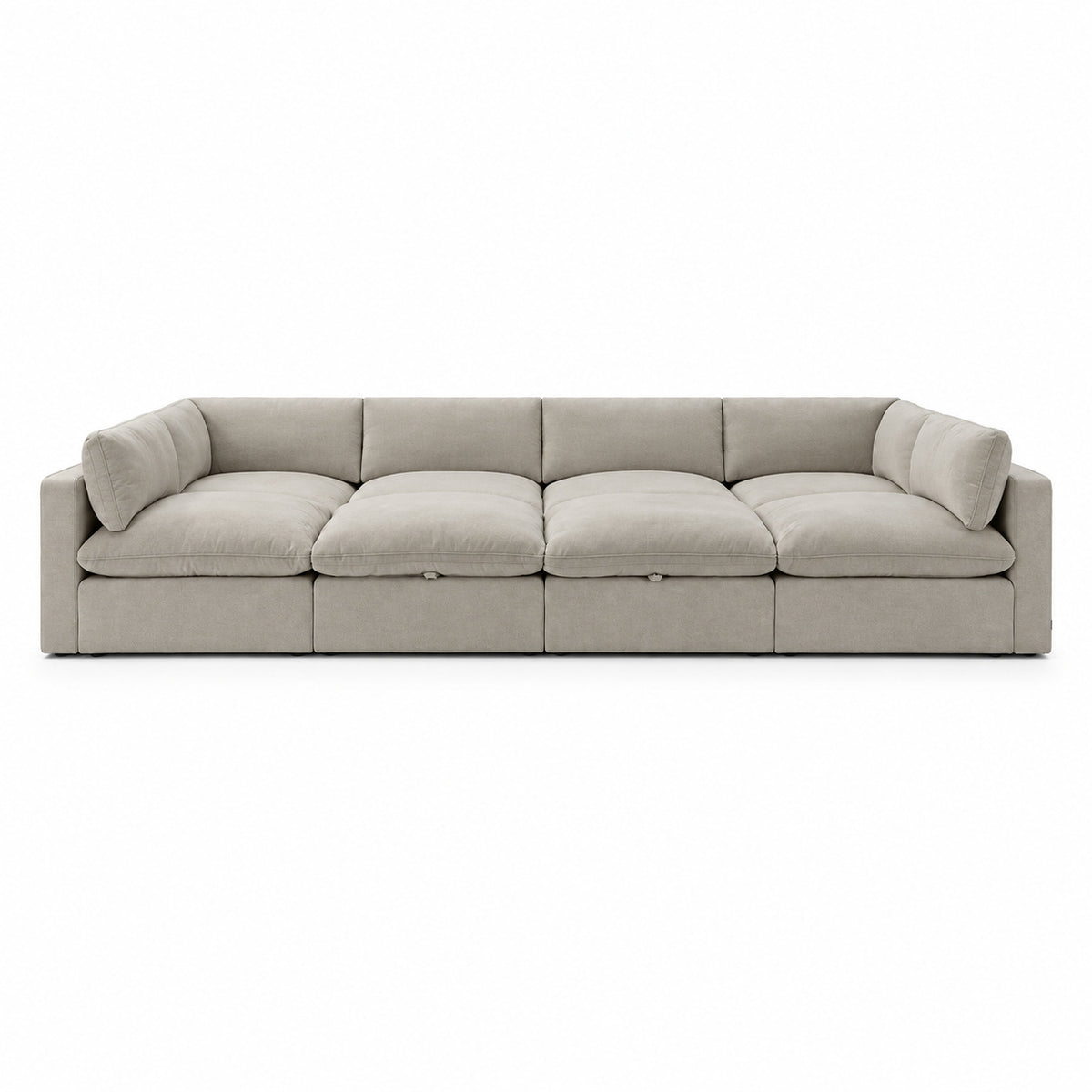 Bellano Grand Pit Sofa + Storage Ottoman — Plush Velvet Vanilla Cream — Pillow — Extra-soft fibre & feather