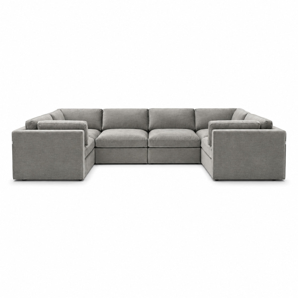 Bellano Grand U-Shape Sofa — Plush Velvet Silver — Box — Supportive memory foam