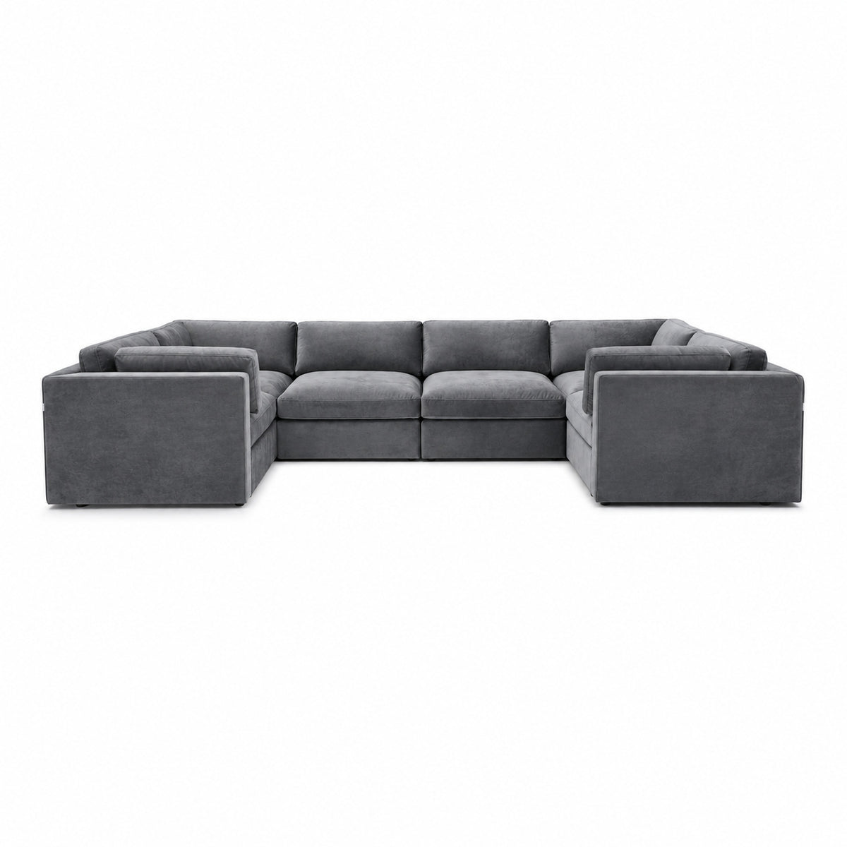 Bellano Grand U-Shape Sofa — Plush Velvet Smoked Steel — Box — Supportive memory foam